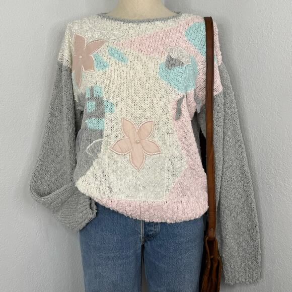 Vintage 80s 90s Pastel and Gray Oversized Sweater - Picture 1 of 5